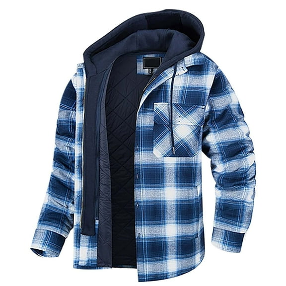 Autumn And Winter Men's Plaid Classic Fashion Casual Hooded Coats