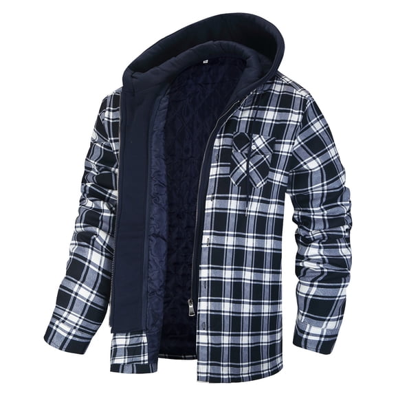Autumn And Winter Men's Plaid Classic Fashion Casual Hooded Coats