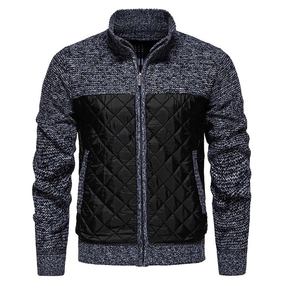 Autumn And Winter Men's Thickened Knit Cardigan Sweater Men Loose Wear Plaid Collar Sweater Coat