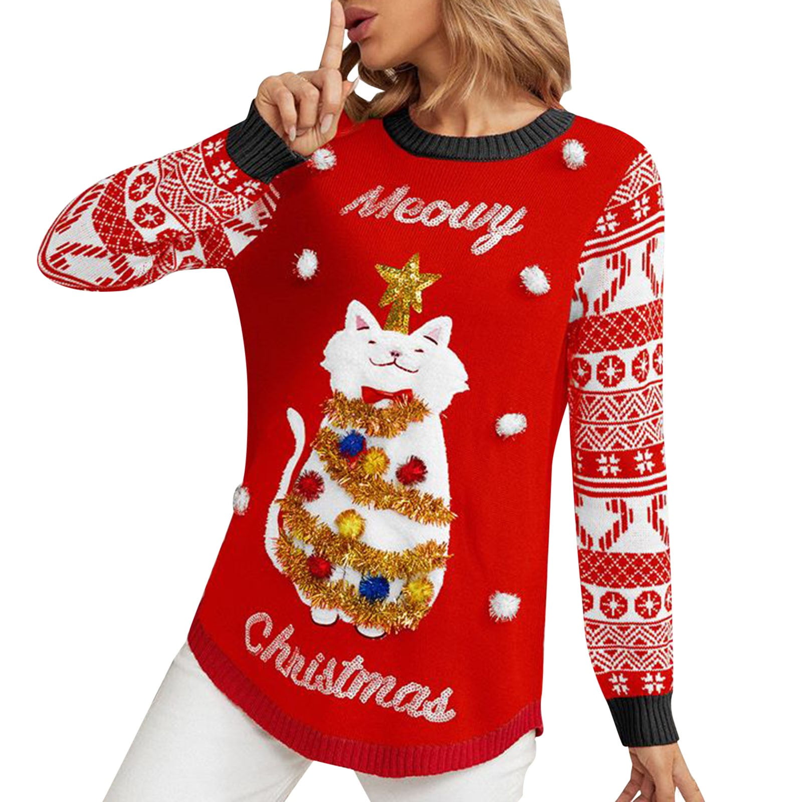 Autumn And Winter New Jacquard Pullover Christmas Sweater Cartoon Embroidered Sweater Women Winter Sweaters Sweater Cotton Plain Sweaters for Women Garment Dyed Women s Sweater Women Cropped Walmart.c...
