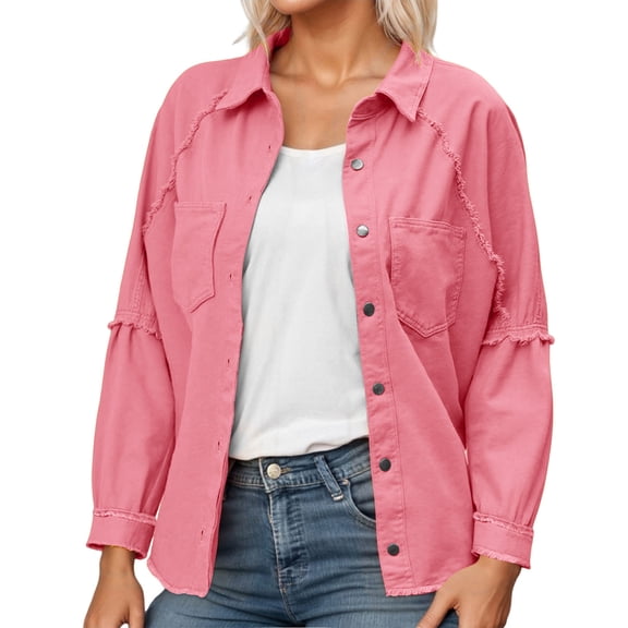 Autumn And Winter New Mid Length Loose Edge Splicing Pocket Shirt Cowboy Jacket For Women winter coats for women