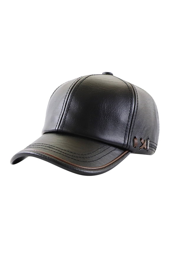 Autumn And Winter PU Leather Hat For Middle And Elderly Fashion Versatile Baseball Cap With Fleece New Mens Hat