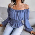 thumbnail image 1 of Autumn And Winter Sexy One-line Neckline Off-shoulder Hem Ruffled Chiffon Top For Women, 1 of 5