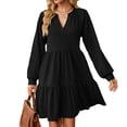 thumbnail image 1 of Autumn And Winter V-neck Small Twist Solid Color Long-sleeved Loose Casual Dress For Women, 1 of 8