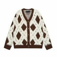 thumbnail image 1 of Autumn And Winter Vintage Rhomboid Checkered Irregular V Neck Cardigan Sweater Men's And Women's Sweater Sweater, 1 of 1