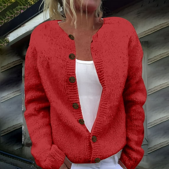 Autumn And Winter Warm Imitation Knitted Cardigan, Long Sleeved Sweater Coat, Red L, Size S-XXL
