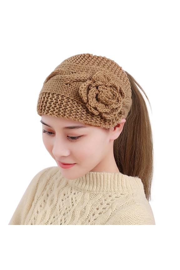 Autumn And Winter Warm Knitted Yarn Headband Hat Flower Headband Headdress Covered HeadBand