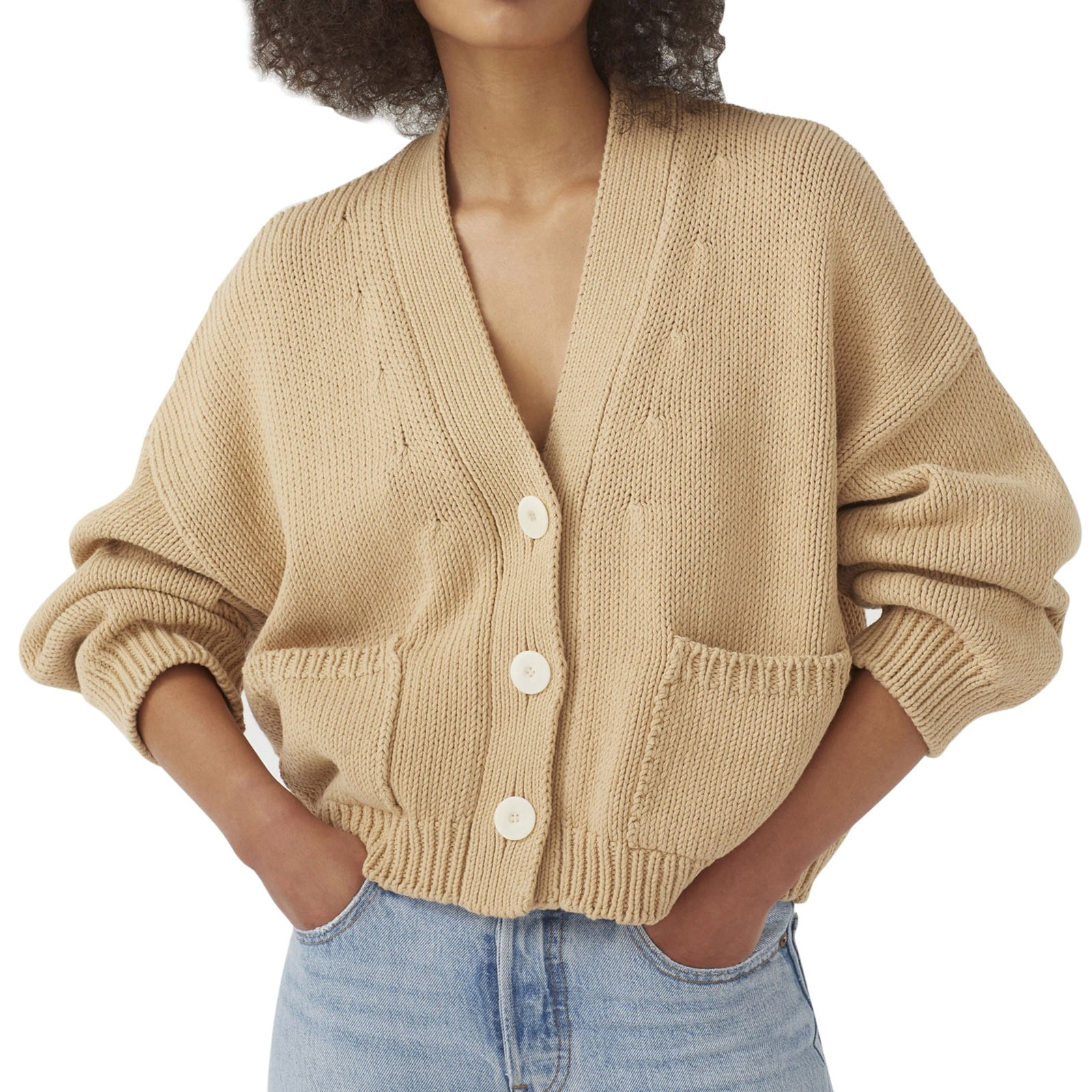 Autumn And Winter Women S Long Sleeve Pocket Single V Neck Knit Cardigan Big And Tall Cardigan Sweaters plus Size Lightweight Cardigan Soft Knit