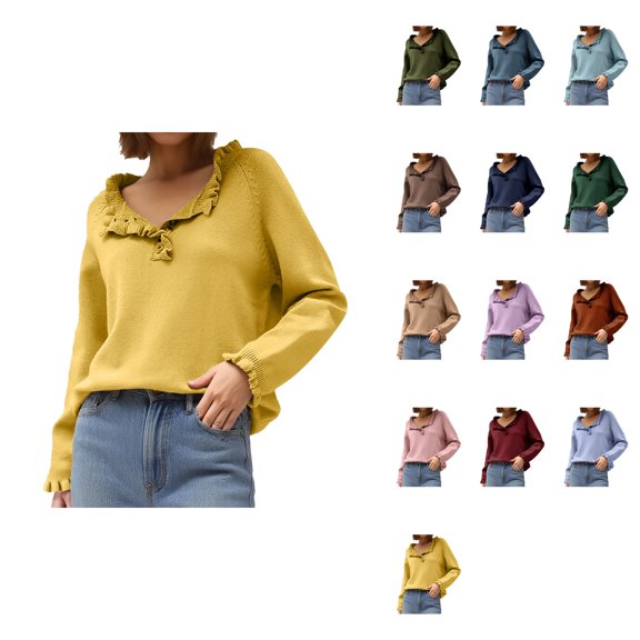 Autumn And Winter Women's Knitting New Casual Long Sleeve Button Ruffle Pullover Sweater