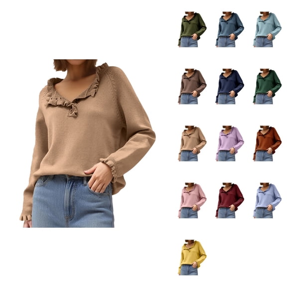 Autumn And Winter Women's Knitting New Casual Long Sleeve Button Ruffle Pullover Sweater