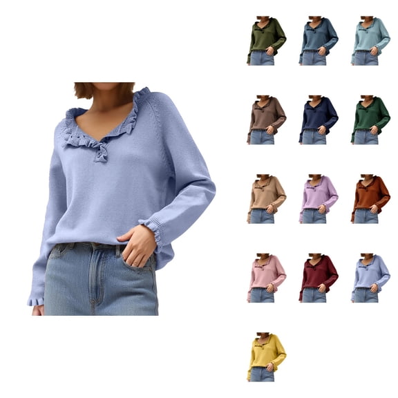 Autumn And Winter Women's Knitting New Casual Long Sleeve Button Ruffle Pullover Sweater
