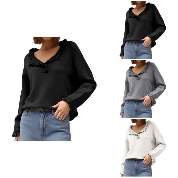 Autumn And Winter Women's Knitting New Casual Long Sleeve Button Ruffle Pullover Sweater
