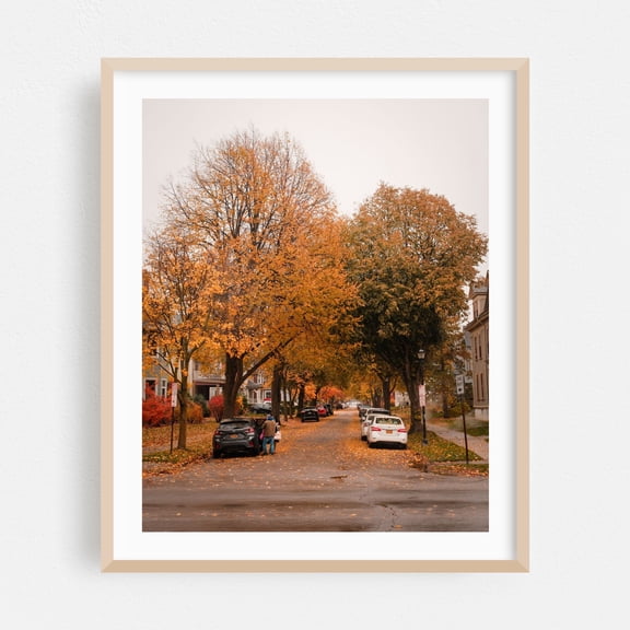 Autumn on Anderson Place, Buffalo - Buffalo New York Photography Autumn Street Photography Scenic City Nature Landscape Architecture Oak Framed Wall Art Print 9 x 12 inches