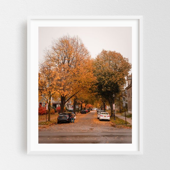 Autumn on Anderson Place, Buffalo - Buffalo New York Photography Autumn Street Photography Scenic City Nature Landscape Architecture White Framed Wall Art Print 16 x 20 inches