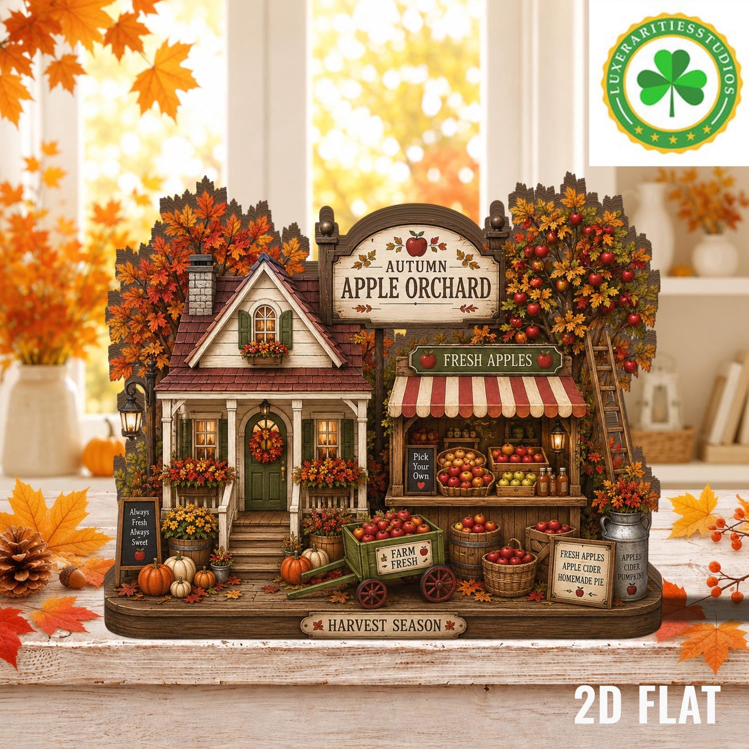 Autumn Apple Orchard Wooden Block Home Decor, Rustic Apple Farm Stand ...