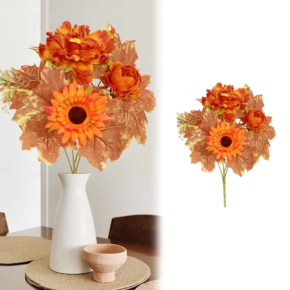 Autumn Artificial Flower Bouquet,Roses and Pumpkins Realistic Fall Arrangement for Home Table Centerpiece or Seasonal Wedding Decor, Fall Decoration, Artificial Flower Arrangement,C3,1PC