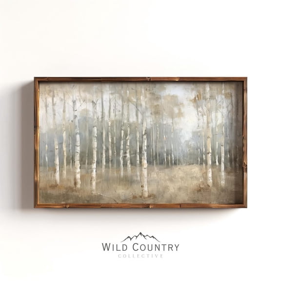 Autumn Aspens Muted White Trees Boho Aspen Painting Country Landscape Poster