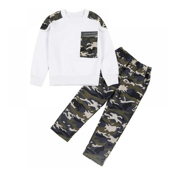 Autumn Baby Boy Cotton Camouflage Long Sleeve Casual T-shirt Tops + Trousers Outfits Set 1-12T