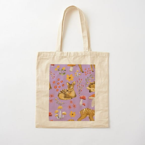 Autumn Baby Deer Scene Purple Cotton Tote Bag Canvas Tote Bag, Family Gift For Mother, Her