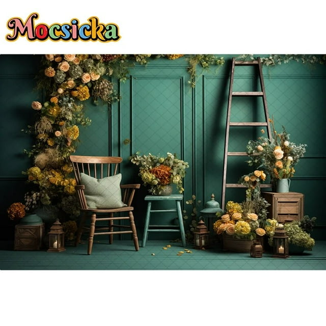 Autumn Backdrop Green Wall Maple Leaves Floral Decor Baby Shower ...