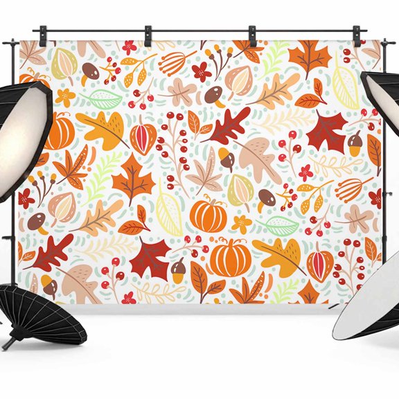 Autumn,Backdrop for Photoshoot,Photography Photo Studio Background Wall Backdrop,Fall Pumpkins Maple Leaves Cartoon Art Decor Back Drop Banner Panel for Portraits Wedding Party Live Streaming 7x5Ft