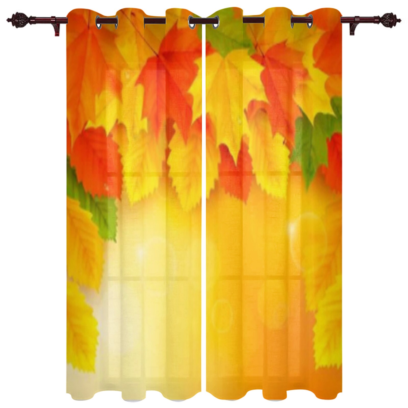 Autumn Background With Leaves Window Curtain For Living Room Bedroom