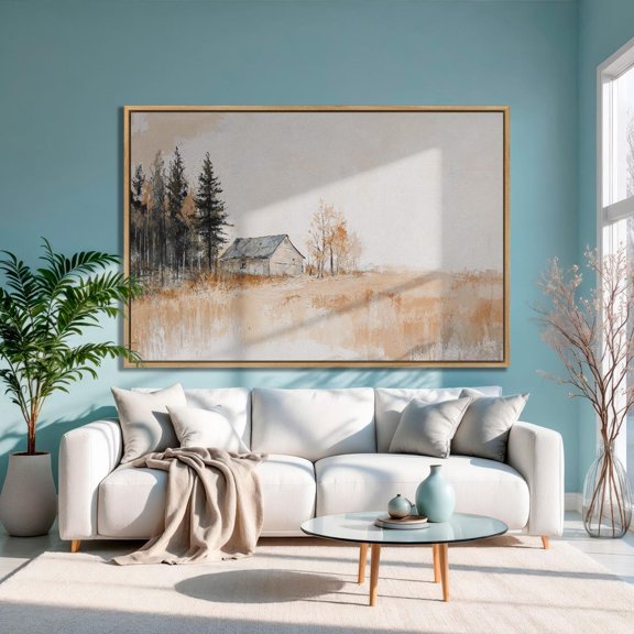 Autumn Barn Print Rustic Pine Forest Landscape Poster Decor For Living Room Bedroom, Unframed Canvas Size 12x18