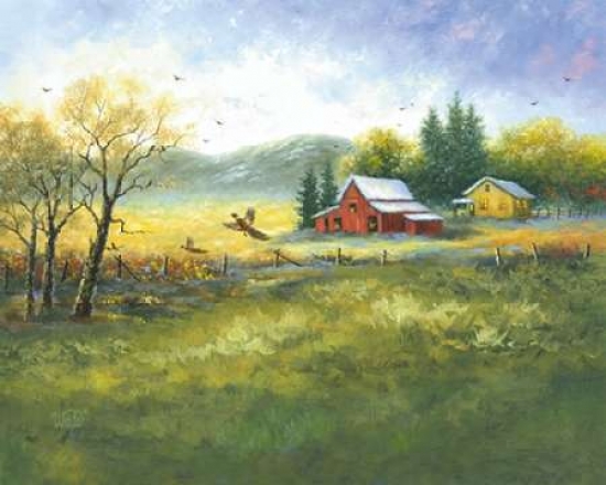 Autumn Barn and Pheasants Canvas Art - Vickie Wade (24 x 30)