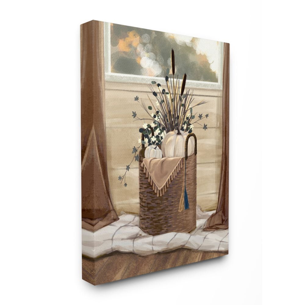 Autumn Basket Seasonal Home Painting Oversized Stretched Canvas Wall Art by Ziwei Li