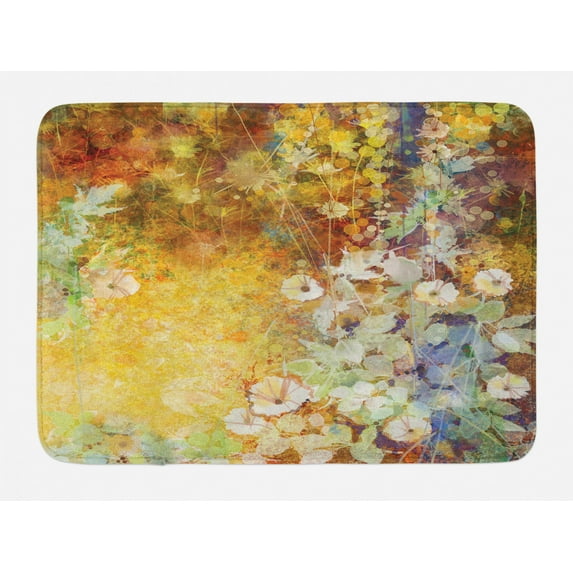 Autumn Bath Mat, Composition of Fall Season Foliage with Earthy Colors Romantic Nostalgic Design, Plush Bathroom Decor Mat with Non Slip Backing, 29.5" X 17.5", Multicolor, by Ambesonne