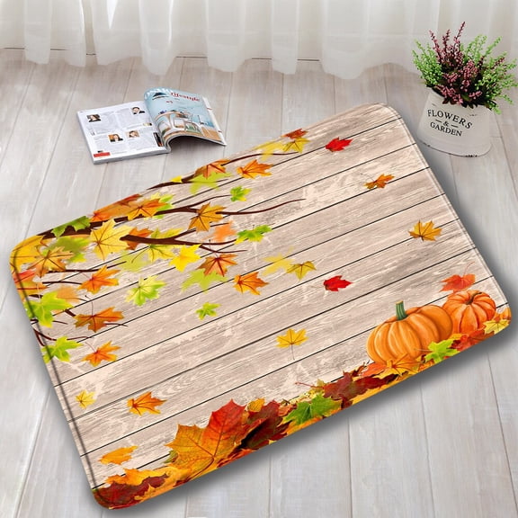 Autumn Bath Mat Set Farm Pumpkins Maple Leaves Sunflowers Fall Scenery Thanksgiving Bathroom Decor Non-slip Rug Toilet Lid Cover