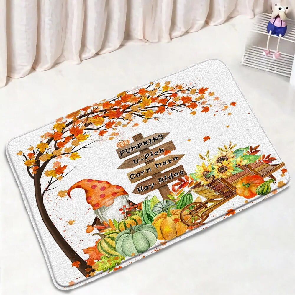 Autumn Bath Mat Set Maple Tree Farm Pumpkin Sunflower Fall Thanksgiving ...