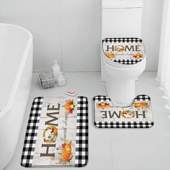 Autumn Bath Mat Set Pumpkins Maple Leaf Red Birds Fall Green Plant Bathroom Decor Bathtub Rug Home Carpet Toilet Lid Cover