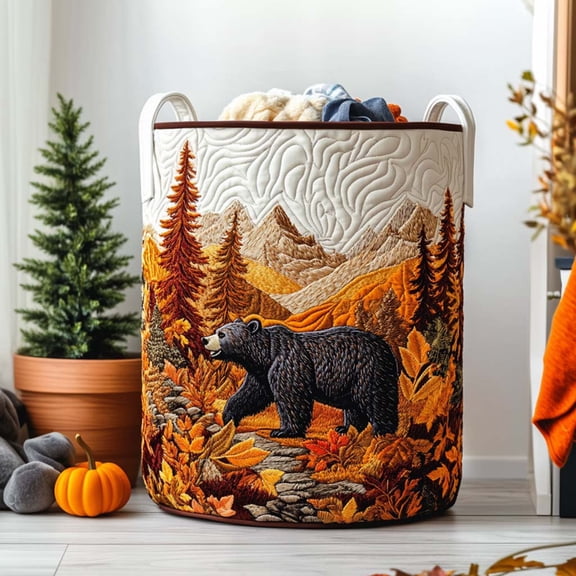 Autumn Bear Charm Quilted Laundry Basket