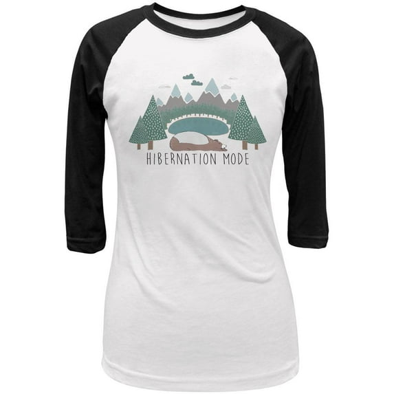 Autumn Bear Hibernation Mode Juniors 3/4 Sleeve Raglan T Shirt White-Black SM