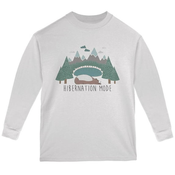 Autumn Bear Hibernation Mode Youth Long Sleeve T Shirt White YMD
