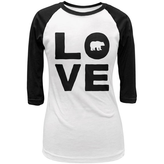 Autumn Bear Love Juniors 3/4 Sleeve Raglan T Shirt White-Black LG