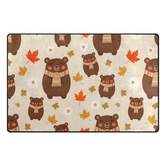 Autumn Bear Pattern Memory Foam Area Rug 31"x20" Non Slip, Absorbent, Fade Proof for Living Room, Bedroom, Office