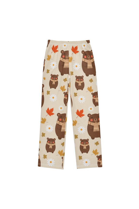 Autumn Bear Pattern Pajama Pants Soft Lightweight Lounge Pants Bottoms Sleep Pants Warm Comfy