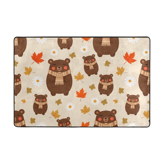 Autumn Bear Pattern Rug 36x24in Memory Foam Absorbent Non Slip Plush for Bathroom Kitchen Entryway