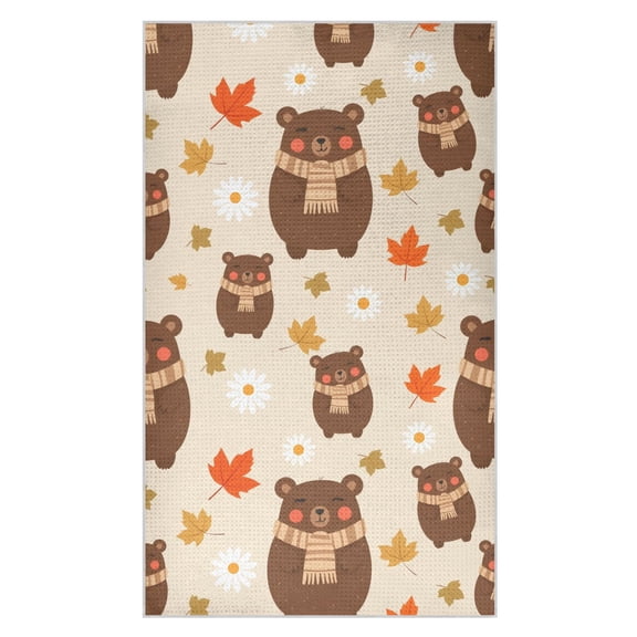 Autumn Bear Pattern Waffle Kitchen Towels 18x30 in Soft Absorbent Quick Dry Dishcloths