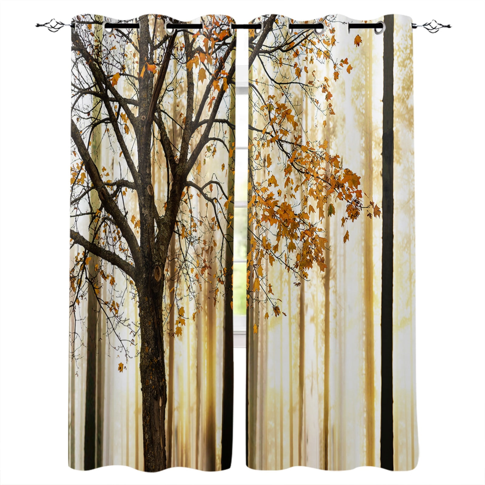 Autumn Beauty Leaves Yellow Sunshine Window Curtains For Living Room