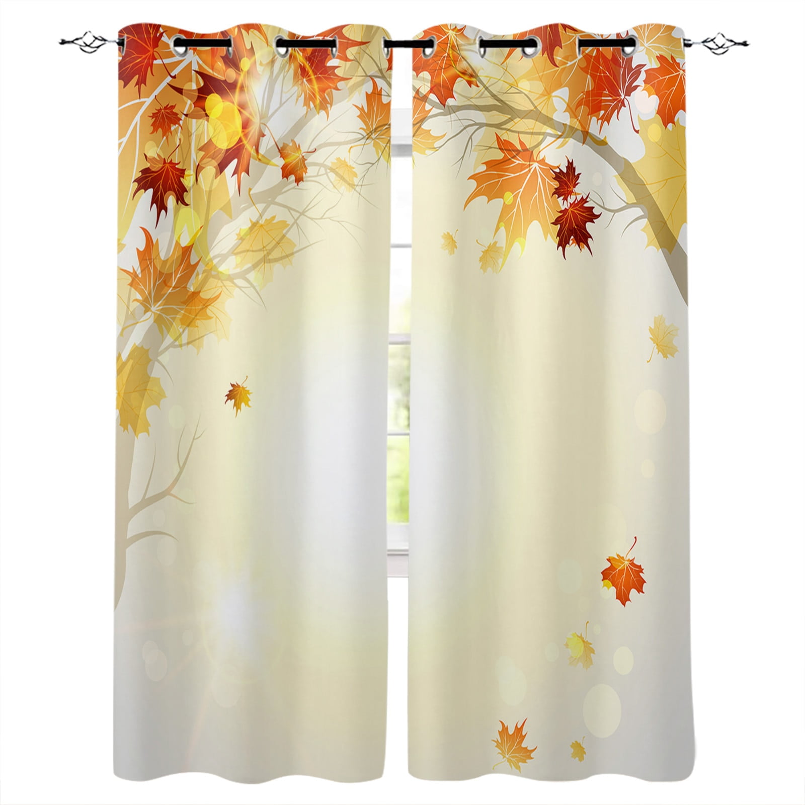 Autumn Beauty Leaves Yellow Sunshine Window Curtains For Living Room