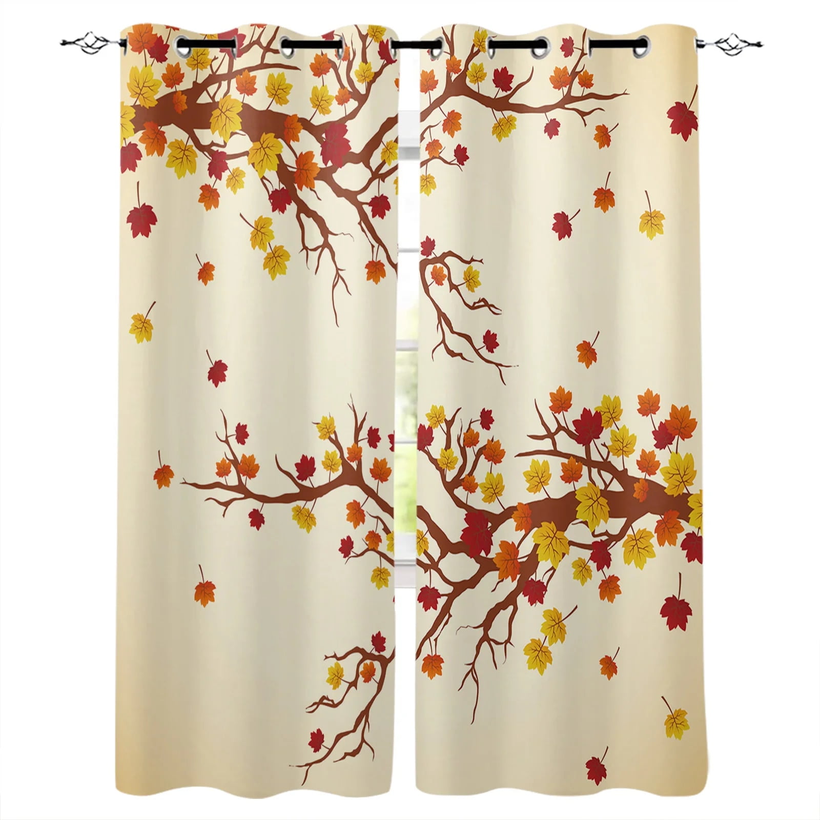 Autumn Beauty Leaves Yellow Sunshine Window Curtains For Living Room