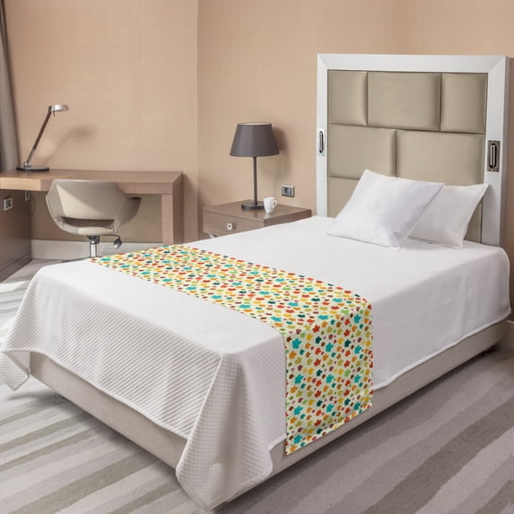 Autumn Bed Runner, Colorful Maple Leaves Retro Illustration on Cream Tones Background Print, Decorative Accent Bedding Scarf for Hotels Homes and Guestrooms, Twin, Cream and Multicolor, by Ambesonne