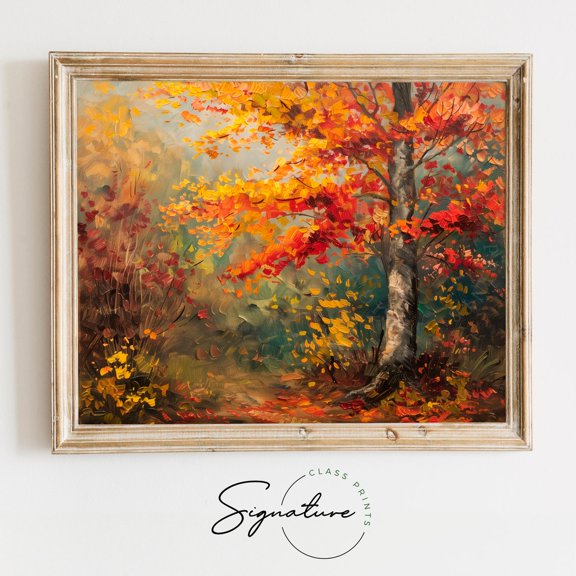 Autumn Beech Tree Vibrant Fall Foliage Art Rustic Wall Decor Nature Scene Artistic Wall Art for Living Room 988