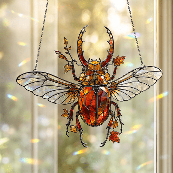 Autumn Beetle Holographic Acrylic Window Ornament Rainbow Sun Catcher Fall Gift