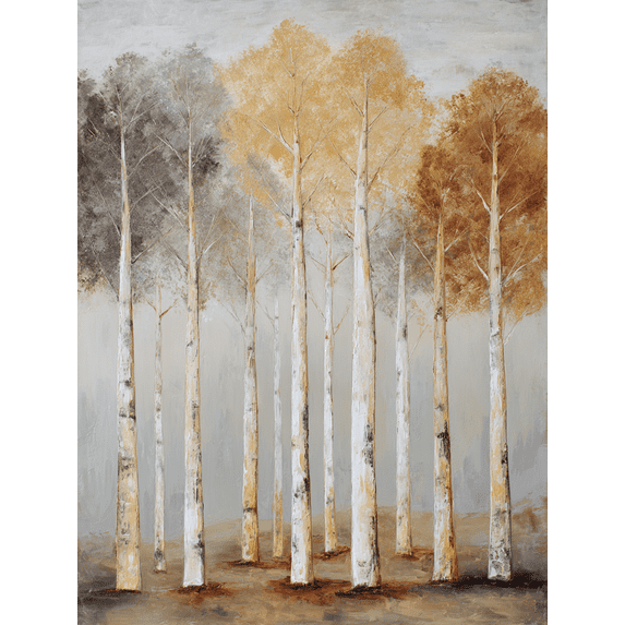 Autumn Birch Forest Textured Canvas Print Wall Art for Living Room Office Hallway