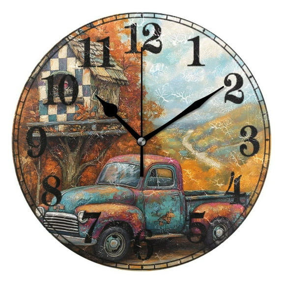 Autumn Bird Trees Landscape Silent Wall Clock 10" Non-Ticking Battery Clock