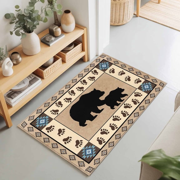 Autumn Black Bear Footprints Rectangle Rug 2'x3' Geometric Boho Artwork Washable Area Rugs for Living Room Bedroom Entryway Non Slip Entrance Door Mat Indoor Floor Carpet